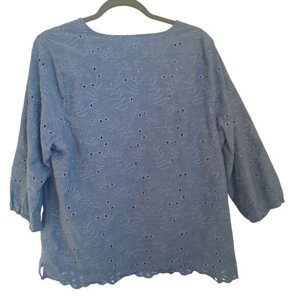 CJ Banks Top Blue Cotton Eyelet Lace Popover Womens 1X - Picture 12 of 13